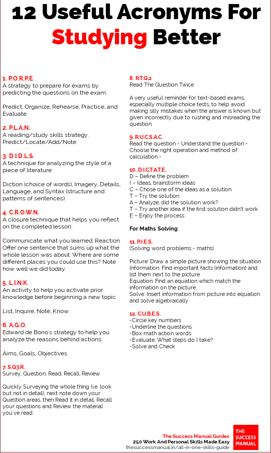 study skills acronyms